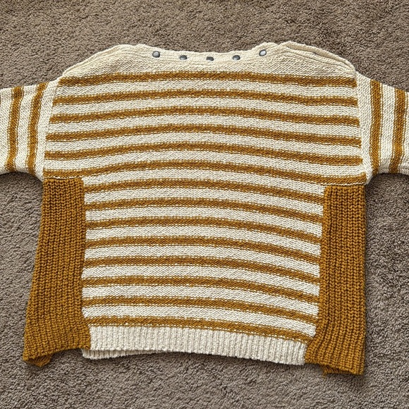 Moth by Anthropologie Mustard Yellow Cream Striped Button Boat Neck Sweater - Picture 8 of 8